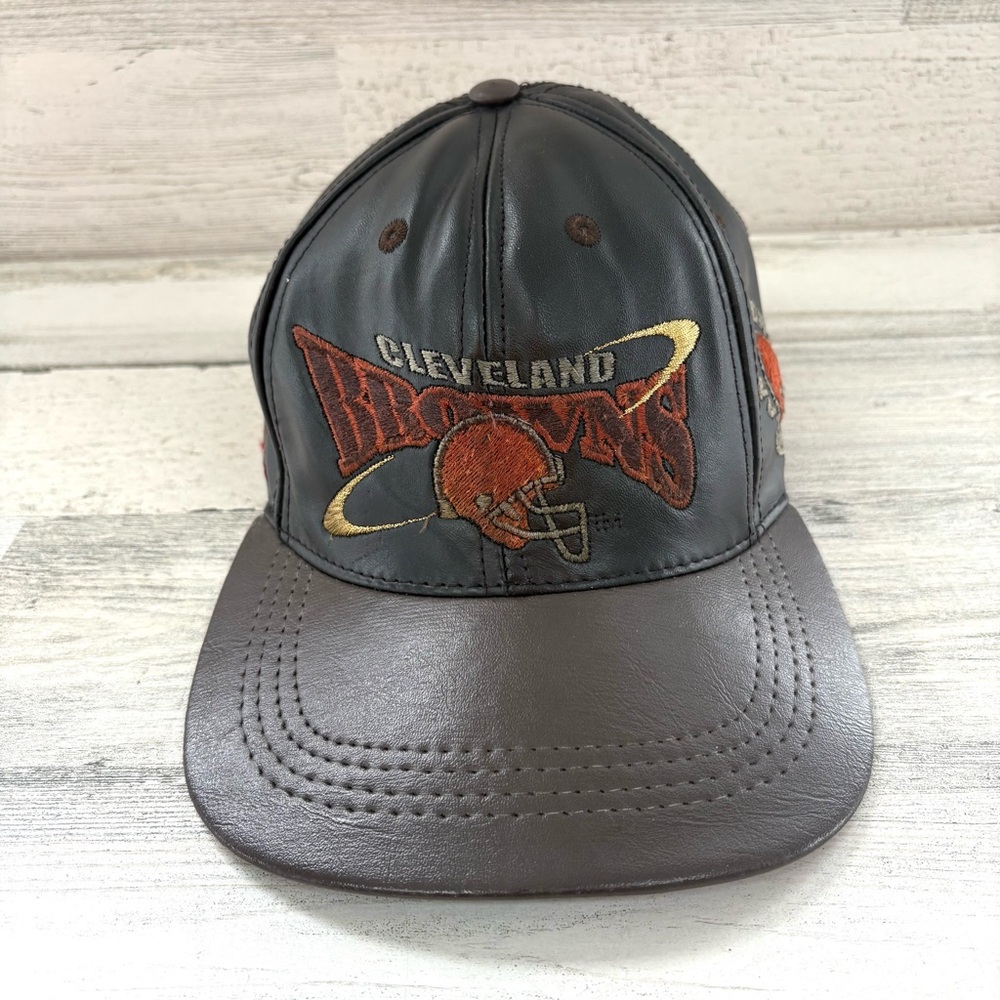 NFL Proelite Mens Adjustable Cleveland Browns 100% Leather Ball Cap In Brown